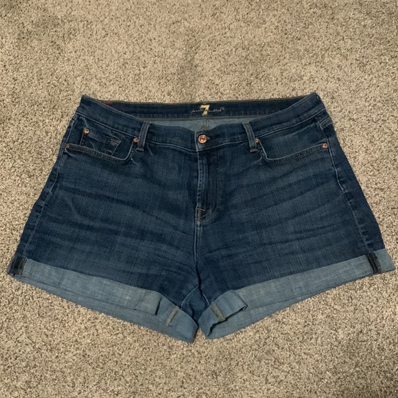 7 For All Mankind Mid Rise Roll Cuff Denim Shorts 32 Broken Twill Vanity - Picture 3 of 7